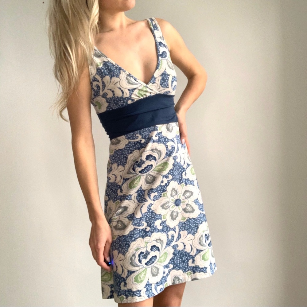 Patagonia Blue Green Floral Dress Organic Cotton S